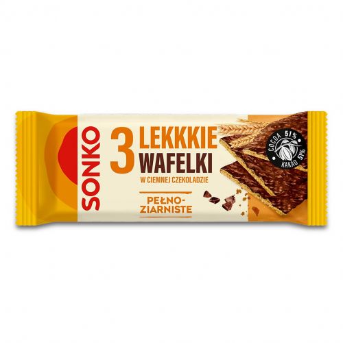 Lekkie wafelki pełnoziarniste w ciemnej czekoladzie 36g Sonko AW1308